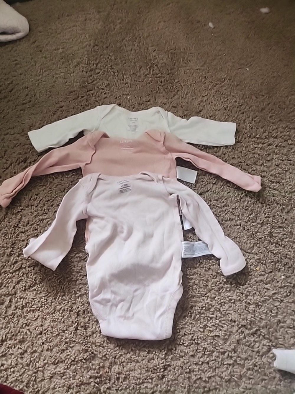 Carter's Long-Sleeve Baby One-Piece Bodysuits in White and Light Pink - 3 Pack